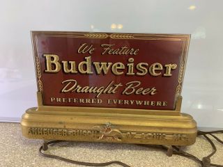 1940s Raymond M Price Reverse Painted Budweiser Draught Beer Lighted Sign