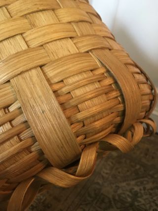 Vtg Mid Century/ Large Splint Woven Gathering Basket With Handles - Signed 2