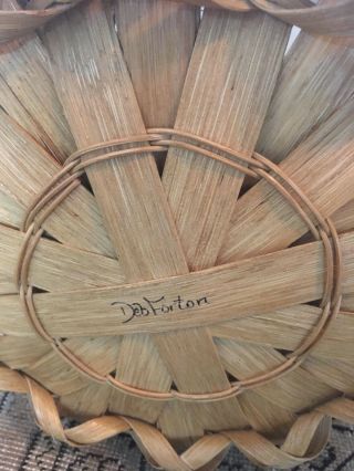 Vtg Mid Century/ Large Splint Woven Gathering Basket With Handles - Signed 4