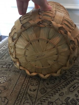 Vtg Mid Century/ Large Splint Woven Gathering Basket With Handles - Signed 8