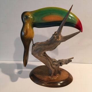 Hand Carved Toucan Bird On Wood Tree/branch (signed By Artist) 1986