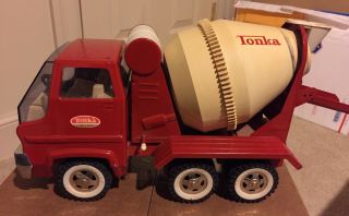 Vintage 1960s Red Tonka Cement Mixer Truck Mound Minn Gas Turbine Pressed Steel