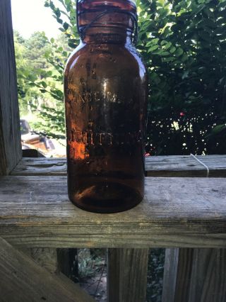 Trademark Lightning Amber Fruit Jar Half Gallon Putnam 304