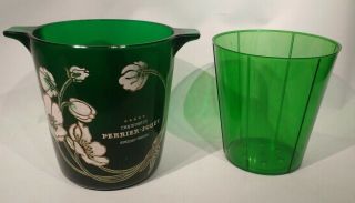 Vintage Perrier - Jouet Green Glass Ice Bucket Champagne France W/ Liner
