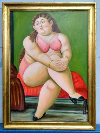 Fernando Botero 1986 Oil On Canvas With Frame In Golden Leaf