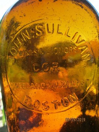 " John.  Sullivan Wines & Liquors Boston " Whiskey Flask (with Address) 1870 