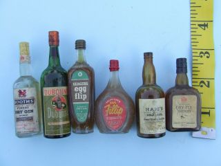 6 Miniature Bottles Advertising Incl Dubonnet,  Dry Fly Sherry,  Seagers Egg Flip