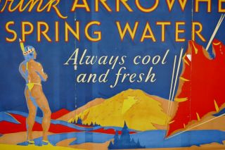 Vtg 1930s Art Deco Arrowhead Spring Water Indian Advertising Poster 4