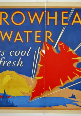 Vtg 1930s Art Deco Arrowhead Spring Water Indian Advertising Poster 7