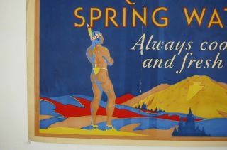 Vtg 1930s Art Deco Arrowhead Spring Water Indian Advertising Poster 9