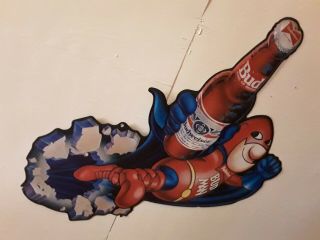 Budweiser Beer Bud Man Budman Sign 1989 (rare,  So Cool) Tin Awesome Color