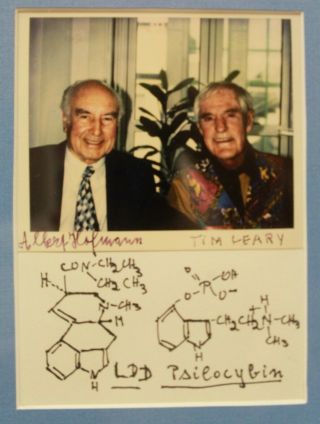 Albert Hoffman Autograph On Polaroid With Timothy Leary And Their Famous Recipe