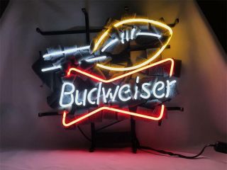 Football Bowtie Room Home Bar Real Sign Me100 Led Neon Light Budweiser