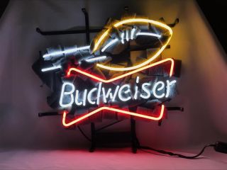 Football Bowtie Room Home Bar Real Sign ME100 LED Neon Light Budweiser 4