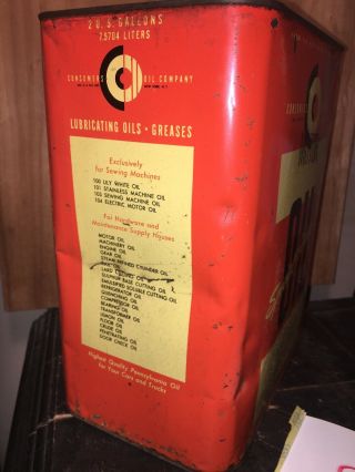 Vintage Consumers Oil Company Motor Oil 2 Gallon tin can Empty.  2 2