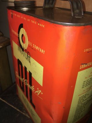 Vintage Consumers Oil Company Motor Oil 2 Gallon tin can Empty.  2 4