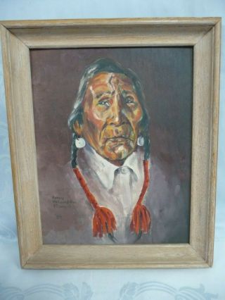 Vintage Native American Portrait,  Oil On Board,  By Nancy Mclaughlin Powell