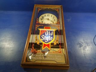 Vintage Heileman Old Style Beer Clock Mirror Light Lighted Sign Bud Miller