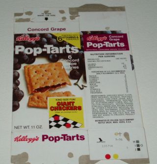 1976 Kelloggs Blueberry Pop Tarts Box W/ Giant Checkers Offer