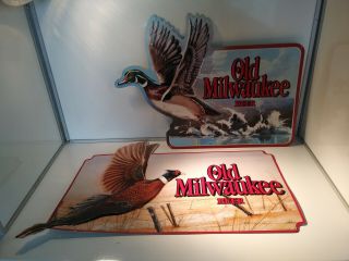 2 1992 Old Milwaukee Beer Tin Signs Pheasant And Duck 25 X 18
