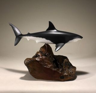 Great White Shark Sculpture Direct From John Perry 15in Long Airbrushed