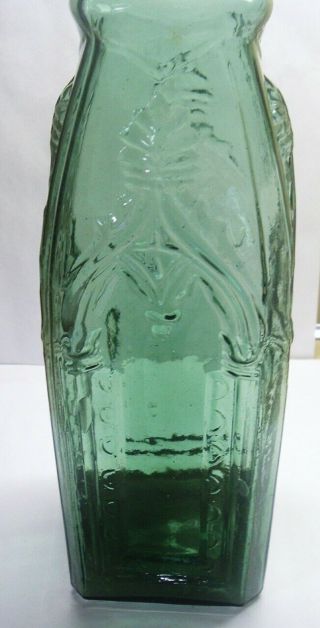 11 1/2  DARK GREEN BLUE EMBOSSED CATHEDRAL PICKLE BOTTLE HEAVY EMBOSSING 11