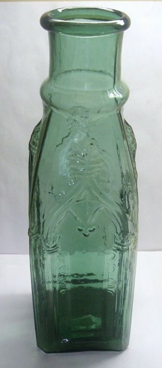 11 1/2  DARK GREEN BLUE EMBOSSED CATHEDRAL PICKLE BOTTLE HEAVY EMBOSSING 6