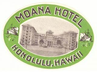 Honolulu Hawaii Moana Hotel Great Old Luggage Label