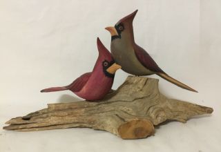 Edsel Martin Hand Carved Pair Cardinal Birds