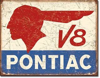 Pontiac V8 Car Dealer Service Parts Garage Retro Vintage Style Metal Tin Sign