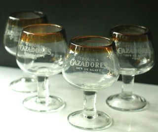 4 Amber - Rimmed Tequila Cazadores 100 De Agave Etched Stem Glasses 4 - 1/4 " Tall
