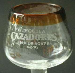 4 amber - rimmed Tequila Cazadores 100 de agave etched stem glasses 4 - 1/4 