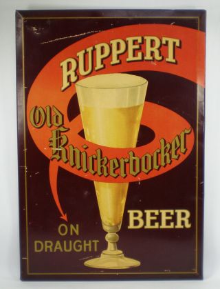 Vintage Ruppert Old Knickerbocker Draught Beer Tin Over Cardboard Sign Toc