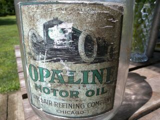 Vintage Sinclair Opaline Motor Oil Glass Jug Bottle Gallon Race Car Paper Label 2