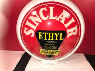 RARE Old Sinclair Ethyl Gasoline Pump Globe And Lens Advertising Sign 2