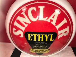 RARE Old Sinclair Ethyl Gasoline Pump Globe And Lens Advertising Sign 6