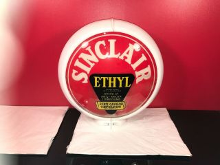 RARE Old Sinclair Ethyl Gasoline Pump Globe And Lens Advertising Sign 7