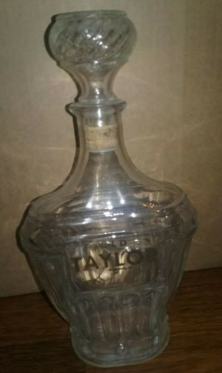 Vintage Old Taylor Kentucky Whiskey Back Bar Liquor Bottle W/glass Stopper