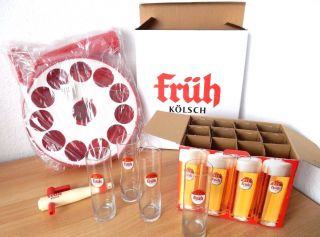 12 Fruh Kolsch Cologne German Beer Glasses & Boxed Serving Tray Kranz
