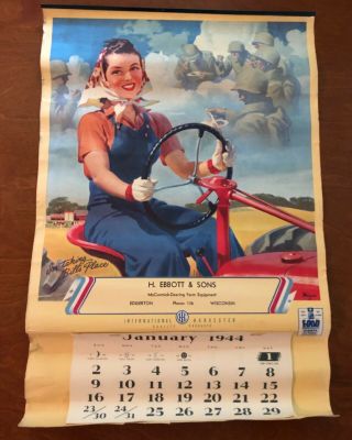 1944 International Harvester Mccormick Deering War Calendar Woman Tractor Wi
