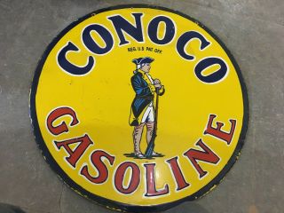 Vintage Conoco Gasoline Porcelain Sign Size 30 Inches 2 Sided