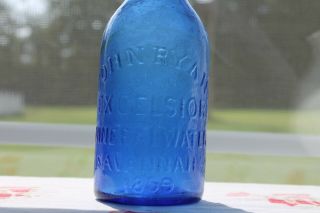 John Ryan Excelsior Mineral Water 1859 Cobalt Blue Bottle Bottle