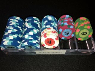 70 Paulson Top Hat & Cane Classic Poker Chips Denominations $1 $5 $10 $25
