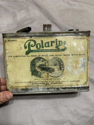 Vintage Early Rare Antique Polarine Standard Oil Half 1/2 Gallon Oil Can Indiana
