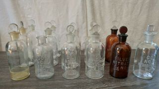 Large Antique Vintage Glass Chemistry Laboratory Apothecary Bottles