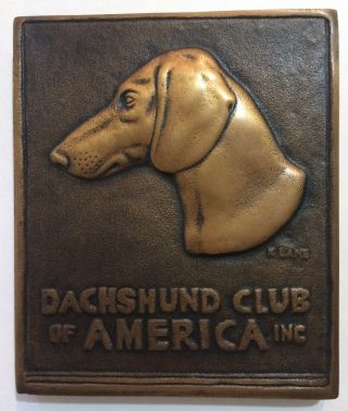 Dachshund Club Of America Bronze Plaque Smaller Size Katharine Lane - Good Cond