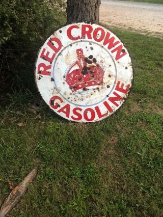 Red Crown Gasoline Porcelain Sign “ Vintage” 1930s 42”