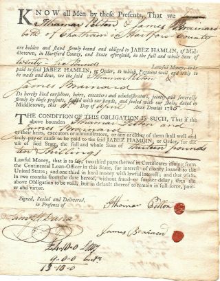 Connecticut Revolutionary War Bond For Rum Payable In U S Loan Certificates 1785