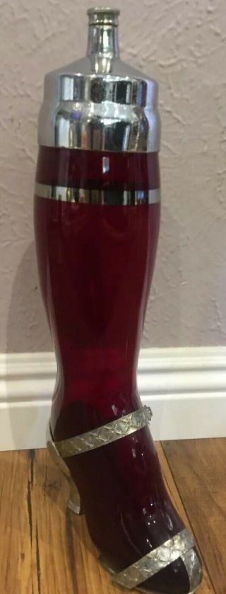 A Rare West Virginia 1930’s Ruby Red Lady’s Leg Boot Cocktail Shaker