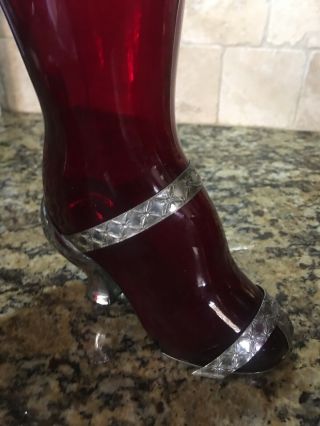 A RARE WEST VIRGINIA 1930’S RUBY RED LADY’S LEG BOOT COCKTAIL SHAKER 2
